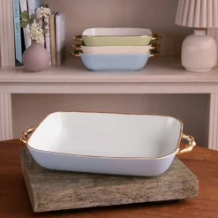 CERAMIC Bambu Rectangular Casserole Periwinkle & White SECONDS - NON R