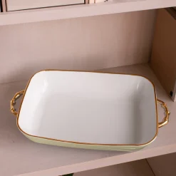 CERAMIC Bambu Rectangular Casserole Pistachio & White SECONDS - NON RE