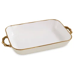 CERAMIC Bambu Rectangular Casserole Cream & White SECONDS - NON REFUND