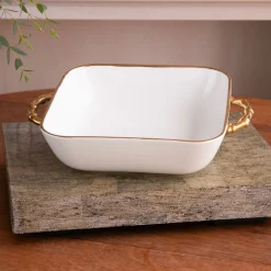CERAMIC Bambu Square Casserole Cream & White SECONDS - NON REFUNDABLE