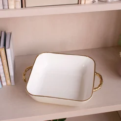 CERAMIC Bambu Square Casserole Cream & White SECONDS - NON REFUNDABLE