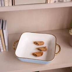 CERAMIC Bambu Square Casserole Periwinkle & White SECONDS - NON REFUND