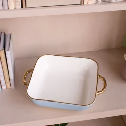 CERAMIC Bambu Square Casserole Periwinkle & White SECONDS - NON REFUND