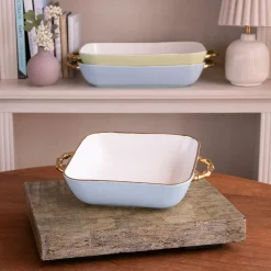CERAMIC Bambu Square Casserole Periwinkle & White SECONDS - NON REFUND