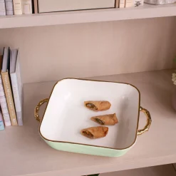 CERAMIC Bambu Square Casserole Pistachio & White SECONDS - NON REFUNDA