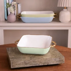 CERAMIC Bambu Square Casserole Pistachio & White SECONDS - NON REFUNDA