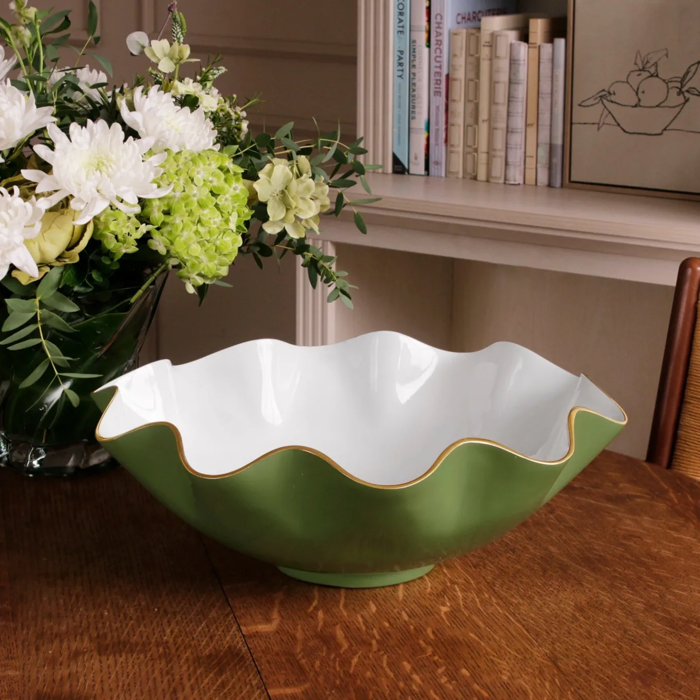 ENCANTO Carola Extra Large Bowl Leaf Green and White