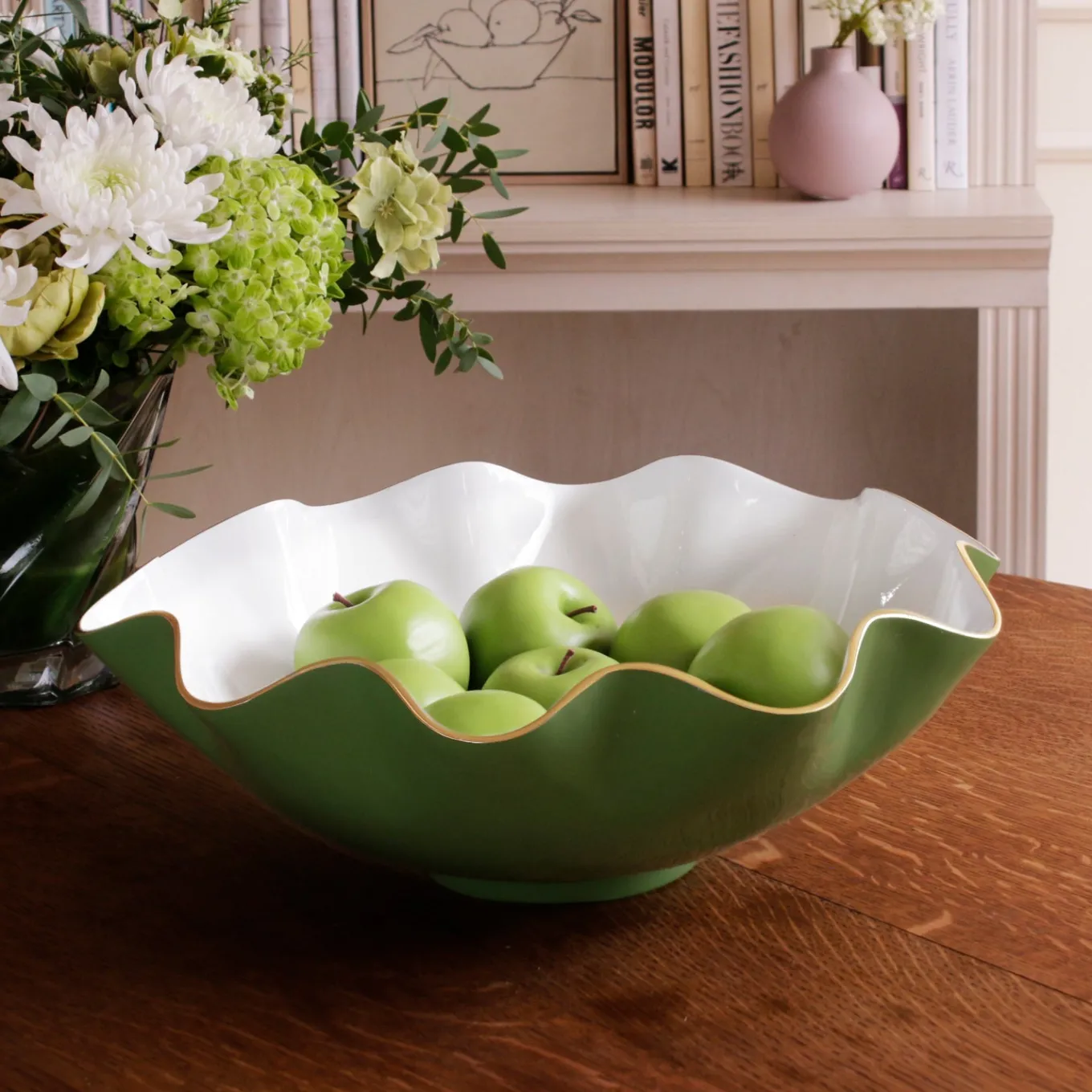 ENCANTO Carola Extra Large Bowl Leaf Green and White