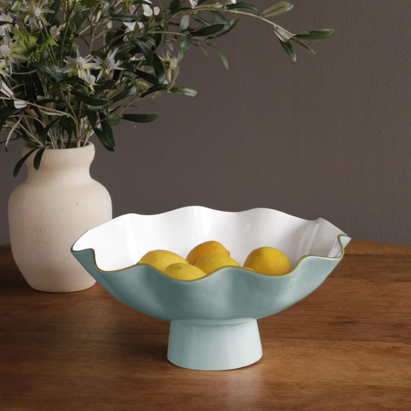 ENCANTO Carola Large Pedestal (Turquoise and White)