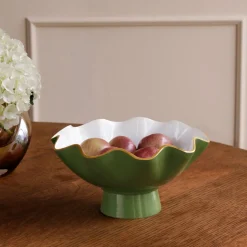 ENCANTO Carola Small Pedestal Leaf Green and White