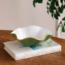 ENCANTO Carola Small Round Bowl Leaf Green and White