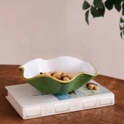 ENCANTO Carola Small Round Bowl Leaf Green and White