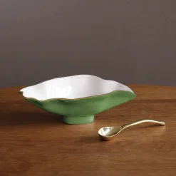 ENCANTO Claire Small Oval Bowl with Spoon Leaf Green and White