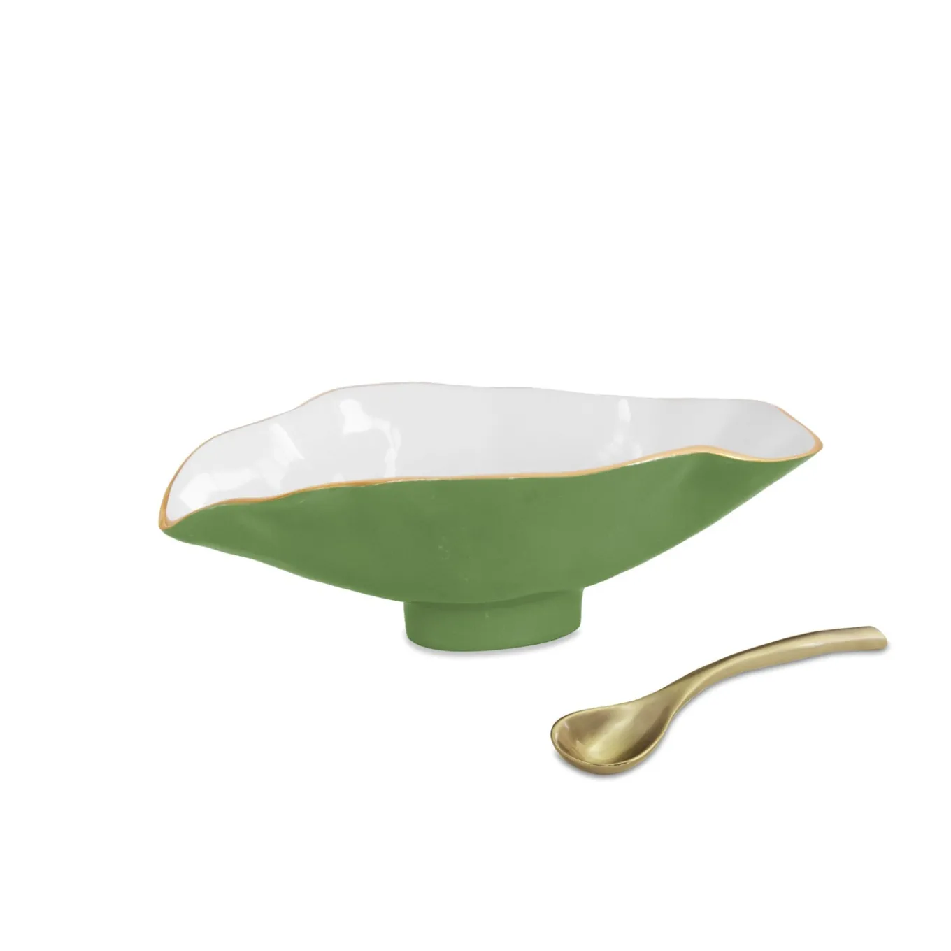 ENCANTO Claire Small Oval Bowl with Spoon Leaf Green and White