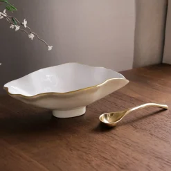 ENCANTO Claire Small Oval Bowl with Spoon (Cream, White and Gold)