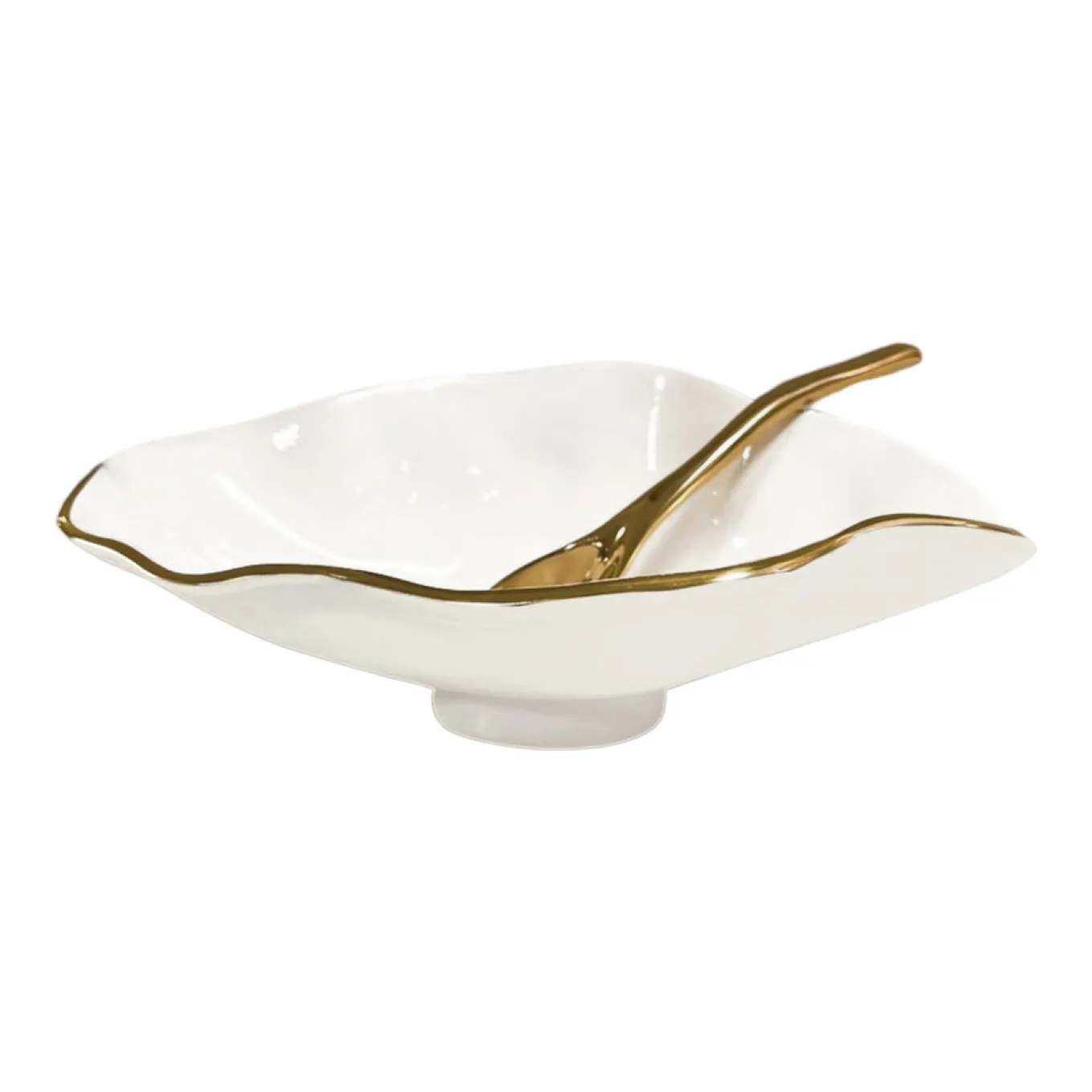 ENCANTO Claire Small Oval Bowl with Spoon (Cream, White and Gold)