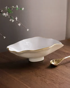 ENCANTO Claire Small Oval Bowl with Spoon (Cream, White and Gold)