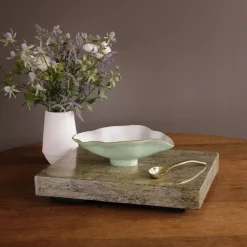 ENCANTO Claire Small Oval Bowl with Spoon (Pistachio, White and Gold)