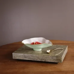 ENCANTO Claire Small Oval Bowl with Spoon (Pistachio, White and Gold)