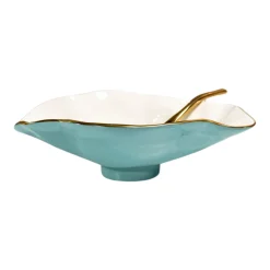 ENCANTO Claire Small Oval Bowl with Spoon (Turquoise, White and Gold)
