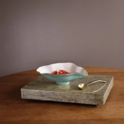 ENCANTO Claire Small Oval Bowl with Spoon (Turquoise, White and Gold)