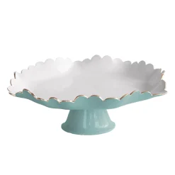 ENCANTO Colette Pedestal Cake Plate (Turquoise and White)