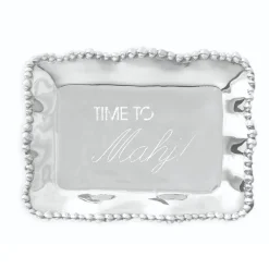 GIFTABLES Organic Pearl Rectangular Engraved Tray "Time to Mahj!"