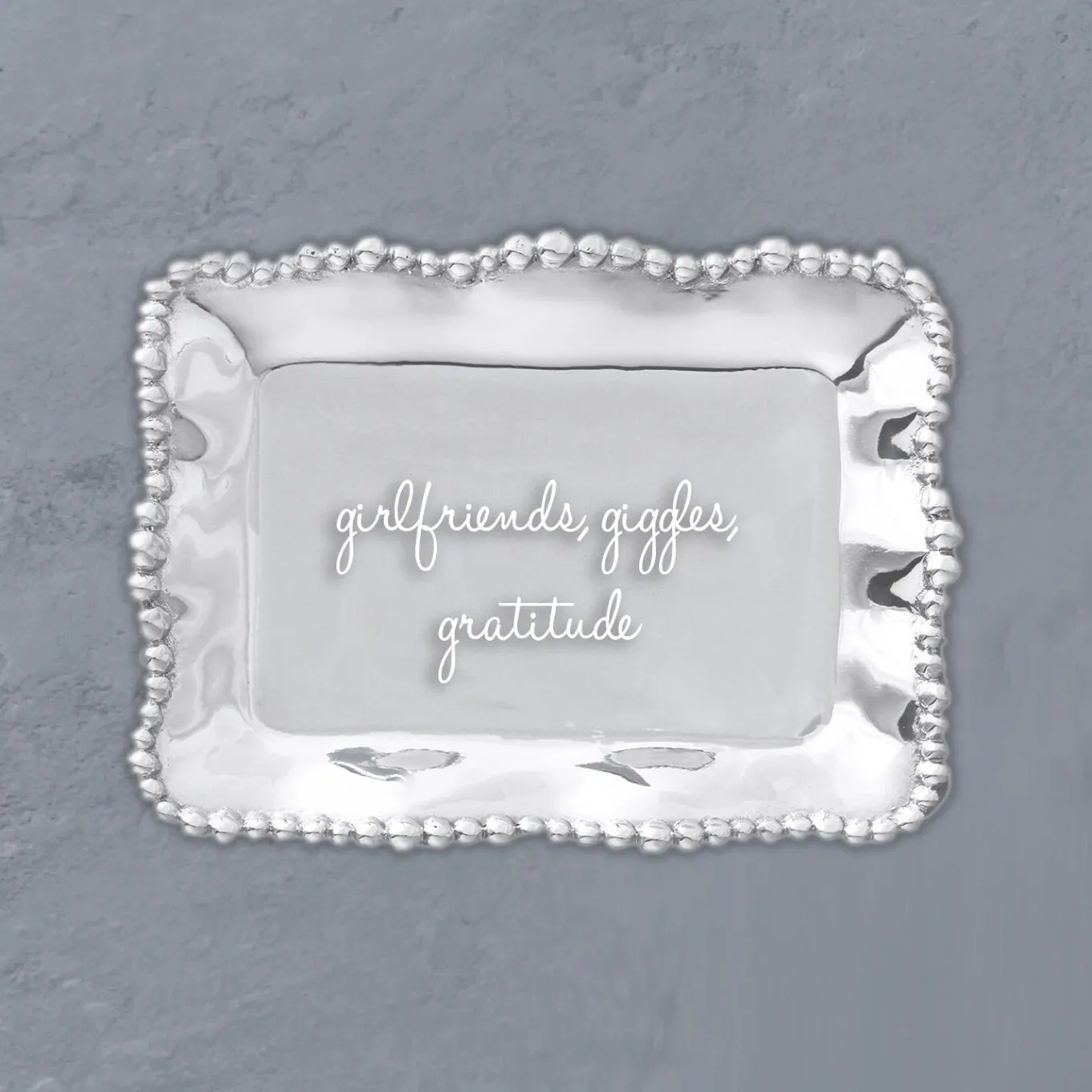 GIFTABLES Organic Pearl Rectangular Engraved Tray - girlfriends, giggl