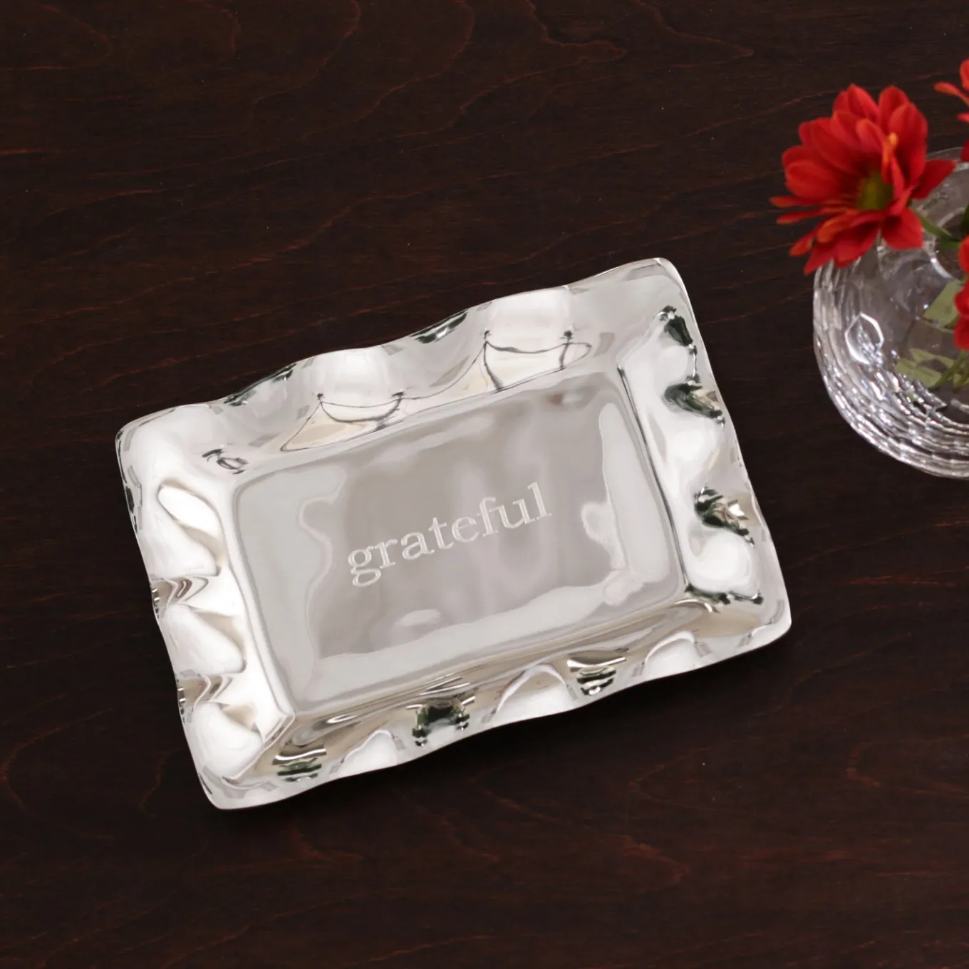 GIFTABLES Vento Rectangular Engraved Tray ("grateful")