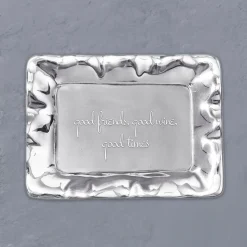 GIFTABLES Vento Rectangular Engraved Tray "good friends, good wine, go