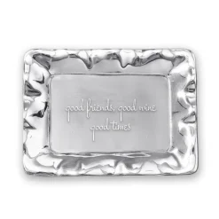 GIFTABLES Vento Rectangular Engraved Tray "good friends, good wine, go