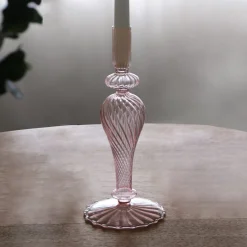 GLASS Cambridge Ava 10" Candlestick Holder Set of 2 (Light Pink)