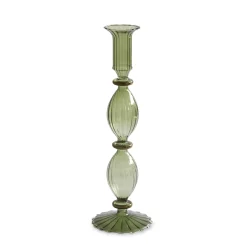 GLASS Cambridge Beryl 10" Candlestick Holder Set of 2 (Green and Gold)