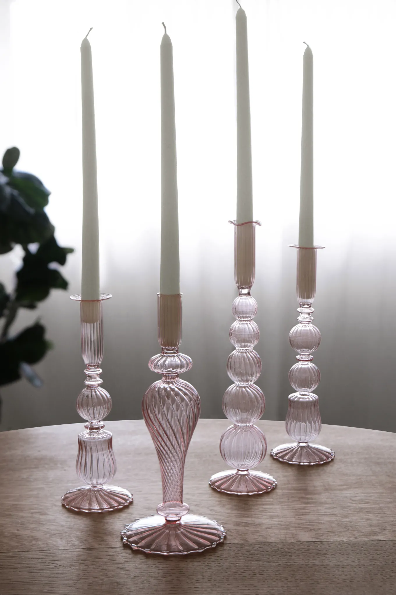 GLASS Cambridge Emma 10.5" Candlestick Holder Set of 2 (Light Pink)
