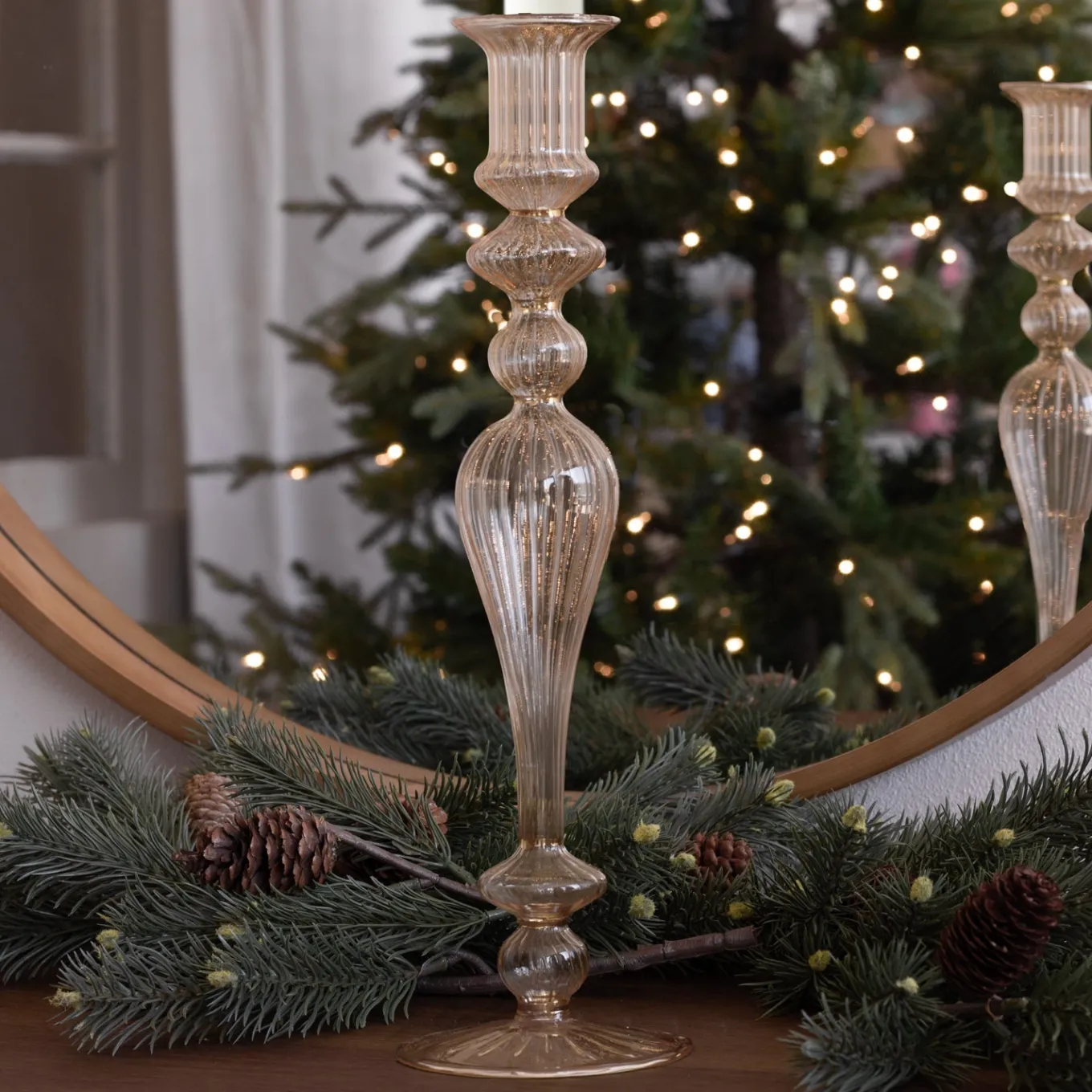 GLASS Cambridge Josephine 13.5" Candlestick Holder Set of 2 (Champagne