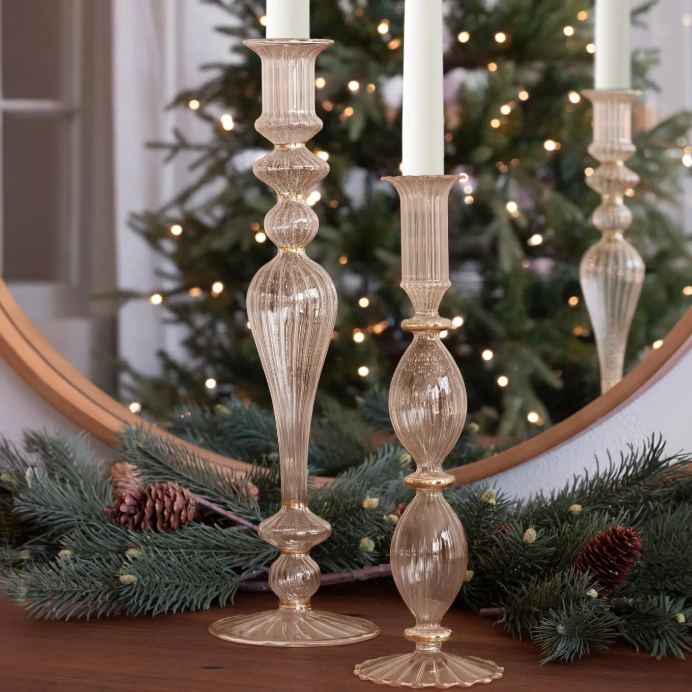 GLASS Cambridge Josephine 13.5" Candlestick Holder Set of 2 (Champagne