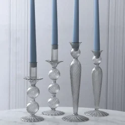 GLASS Cambridge Lucille 2 Ball Candlestick Holder Set of 2 (Light Gray