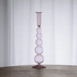 GLASS Cambridge Olivia 12" Candlestick Holder Set of 2 (Light Pink)