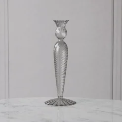 GLASS Cambridge Vienna Small Candlestick Holder Set of 2 (Light Gray)