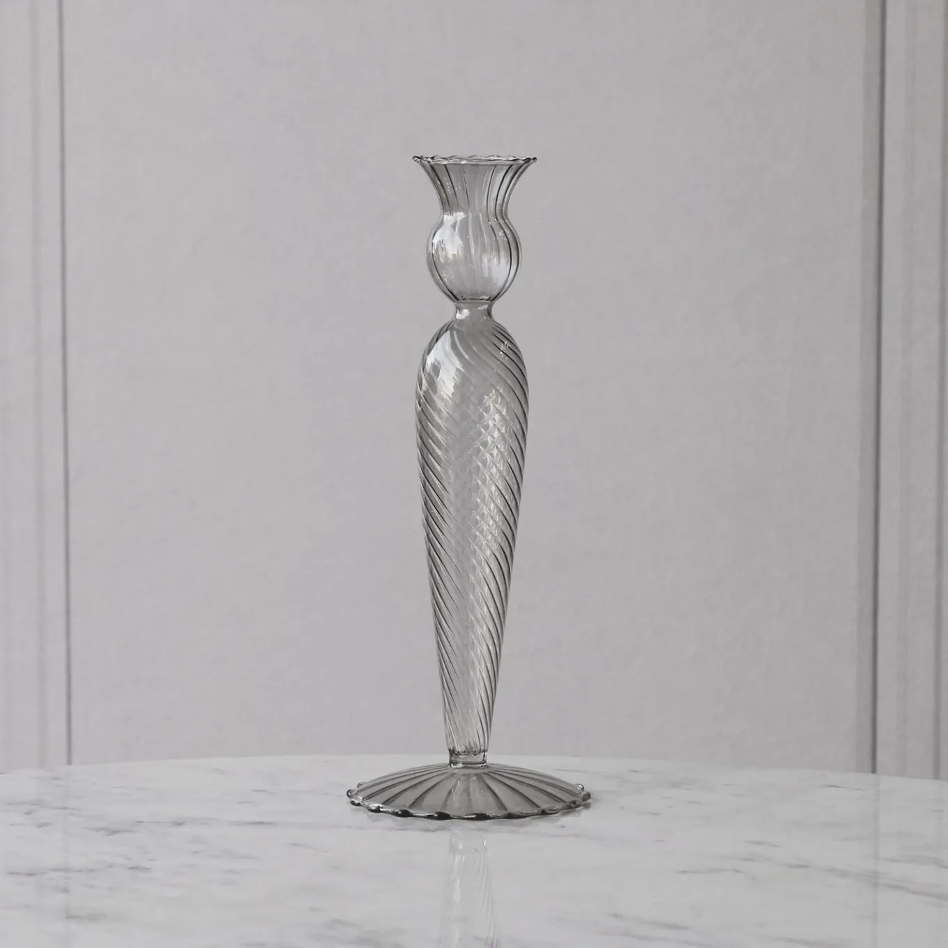 GLASS Cambridge Vienna Small Candlestick Holder Set of 2 (Light Gray)