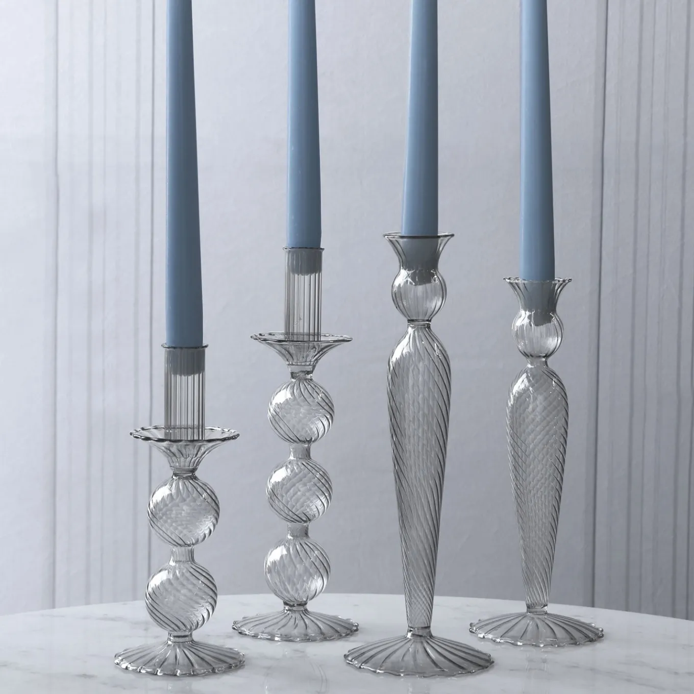 GLASS Cambridge Vienna Small Candlestick Holder Set of 2 (Light Gray)