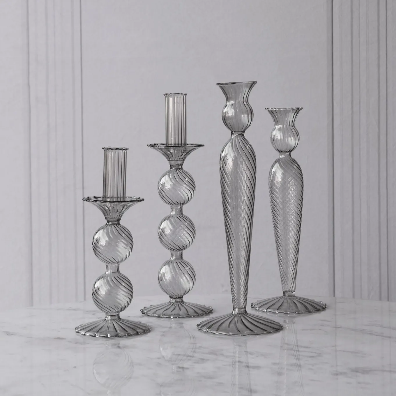 GLASS Cambridge Vienna Small Candlestick Holder Set of 2 (Light Gray)