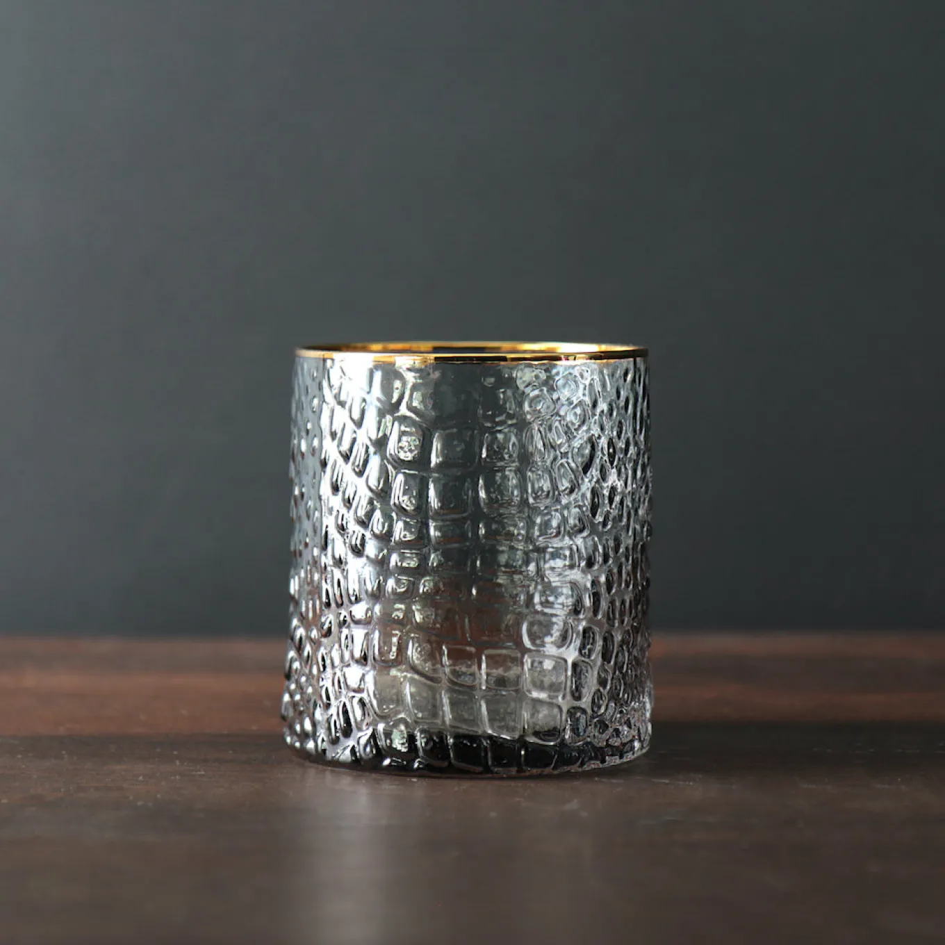 GLASS Croc Double Old-Fashioned with Gold Rim Set of 4 (Smoke Grey)