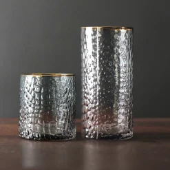 GLASS Croc Double Old-Fashioned with Gold Rim Set of 4 (Smoke Grey)