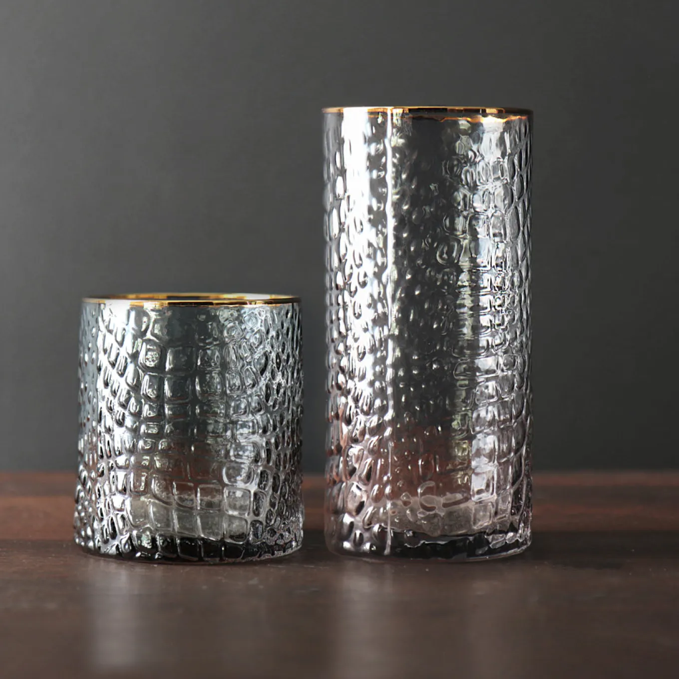 GLASS Croc Double Old-Fashioned with Gold Rim Set of 4 (Smoke Grey)