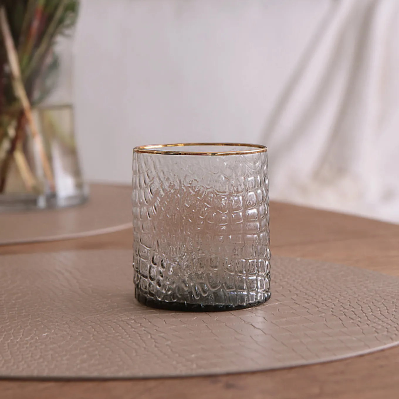 GLASS Croc Double Old-Fashioned with Gold Rim Set of 4 (Smoke Grey)