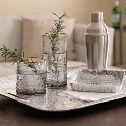GLASS Croc Double Old-Fashioned with Gold Rim Set of 4 (Smoke Grey)