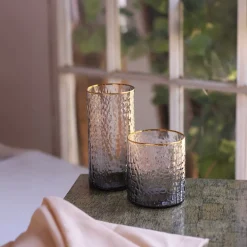 GLASS Croc Highball with Gold Rim Set of 4 (Smoke Grey)