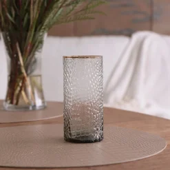 GLASS Croc Highball with Gold Rim Set of 4 (Smoke Grey)