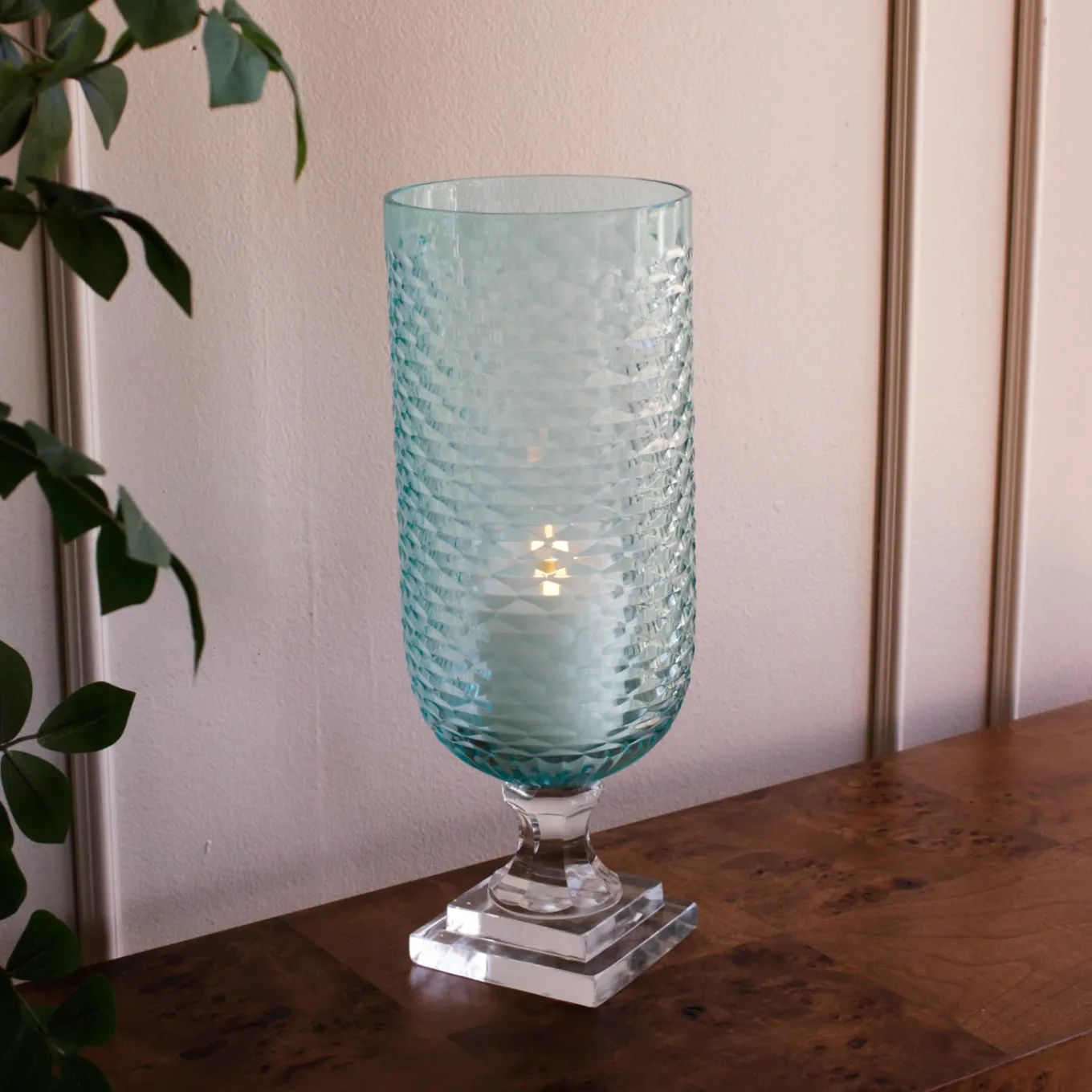 GLASS Eclat Tall Hurricane Pale Blue & Clear